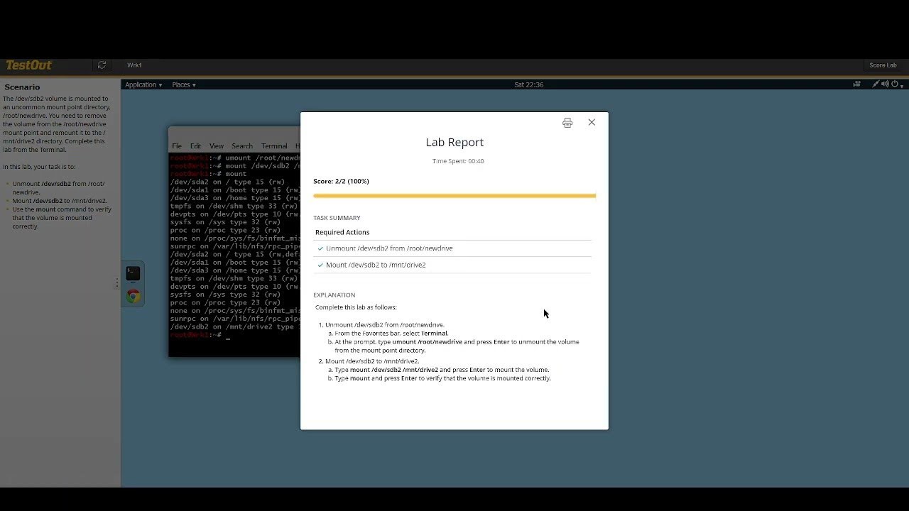 Linux Pro 8.6.4 - Unmount a Volume TestOut CompTia Lab - YouTube