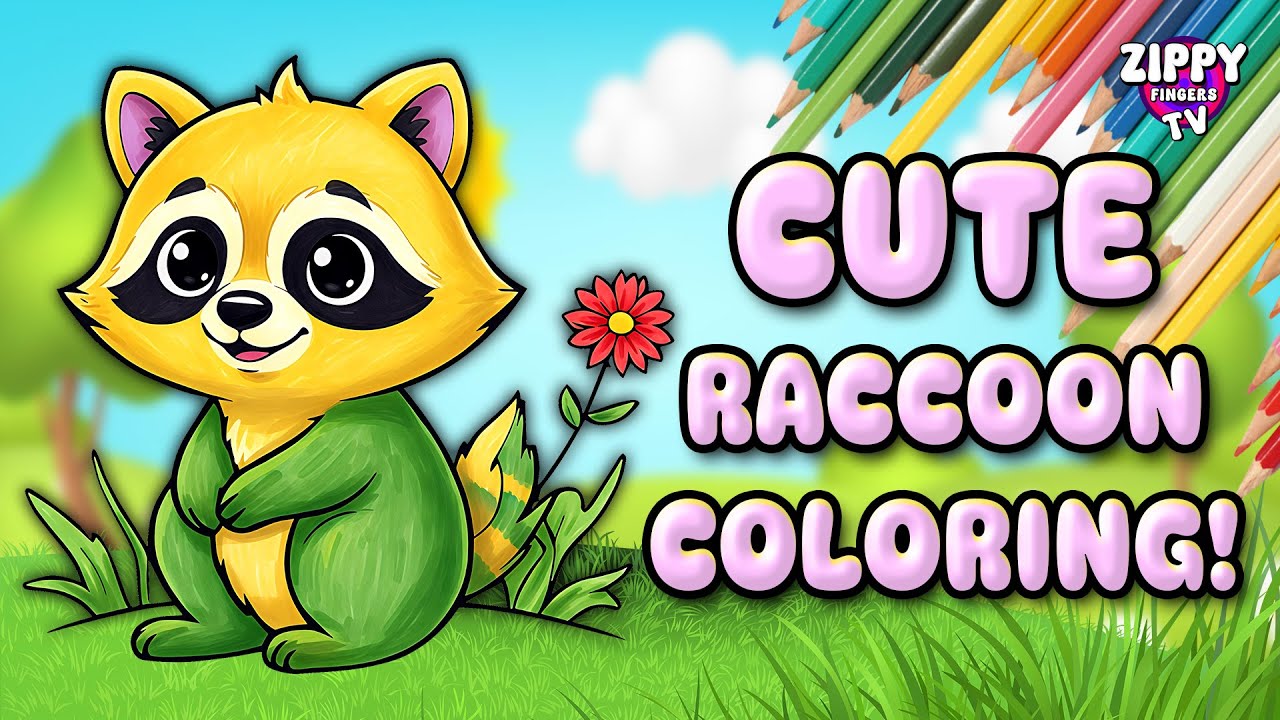 Cute Raccoon Coloring | Easy Drawing for Kids | Zippy Fingers TV