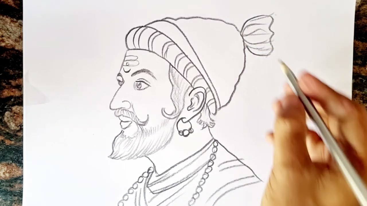 Black And White Shivaji Maharaj Pencil Sketch Poster Size 165 X 234 Inch