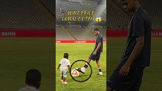 Lamine Yamal ka FC Barcelona look—navy T-shirt, #9 shorts aur classic Nike slides.