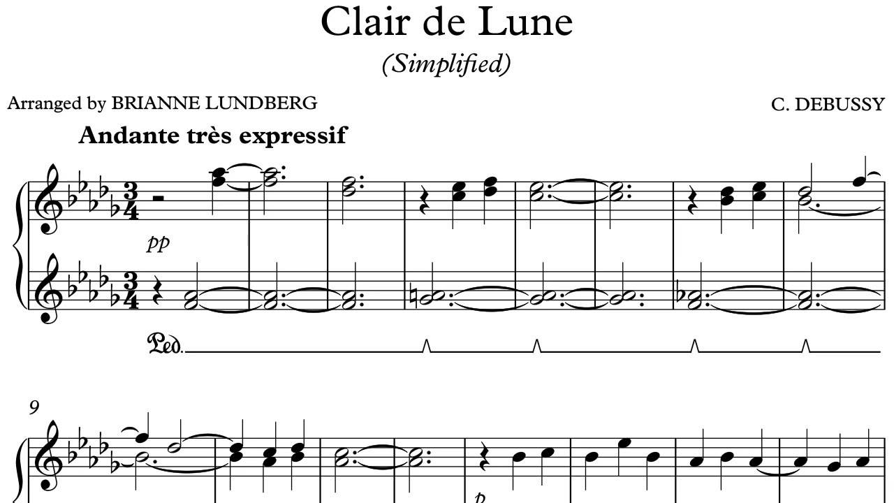 Clair De Lune Easy Piano Sheet Music Youtube