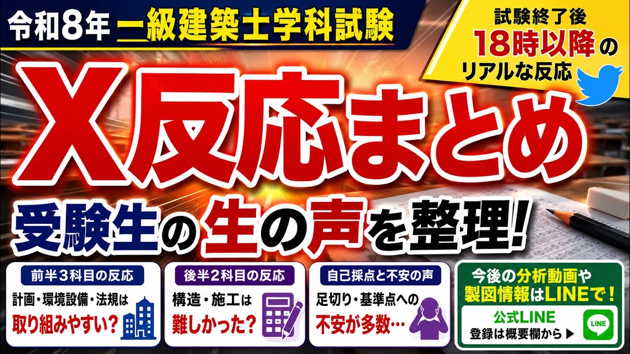 X反応まとめ】令和8年 一級建築士学科｜前半は易しい？構造計算に苦戦