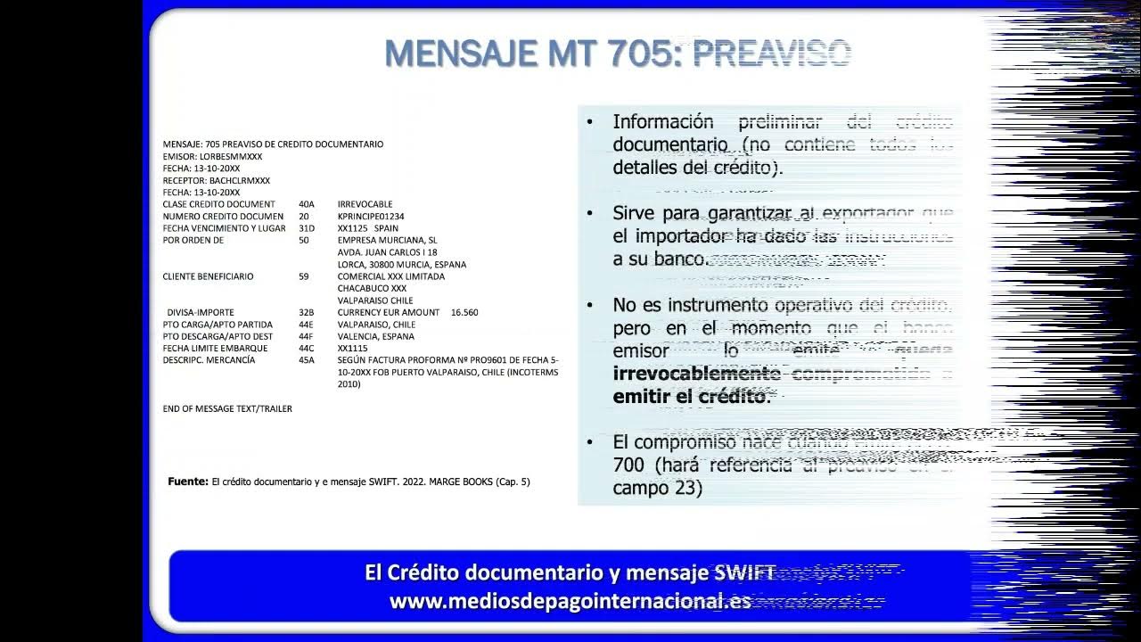 Mensaje SWIFT (MT705) Preaviso de un crédito documentario YouTube