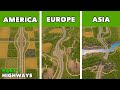 America vs europe vs asia  building a highway in cities skylines