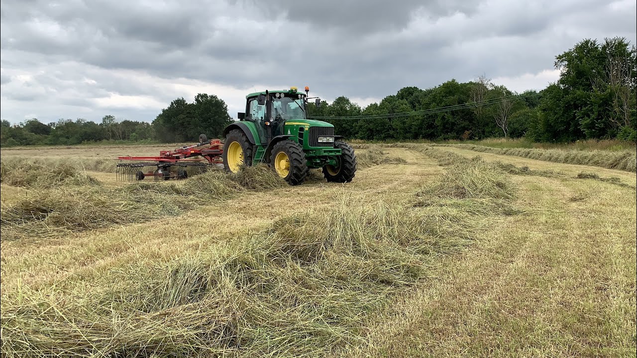 Windrowing Hay with a Lovely John Deere 6930 - YouTube