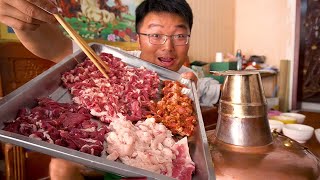 羊肉卷搭配羊里脊，给家人整个铜锅涮羊肉，麻辣锅底吃的过瘾！【徐大sao】