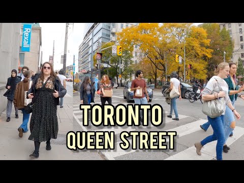 Toronto Street Style Queen Street Downtown walking Tour Canada 4K 