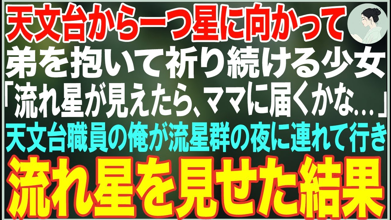 【感動する話】一つ星に向かって弟を抱いて祈り続ける少女「流れ星がたくさん見えたら、ママに届くかな...」→天文台職員の俺が流星群の夜に連れて行き、流れ星を見せた結果【朗読・スカッと・泣ける話】