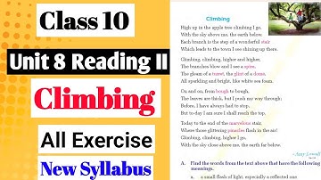 Class 10 English Unit 8 Reading II Climbing All Exercise | Chapter 8 Hobbies and interests Exercise