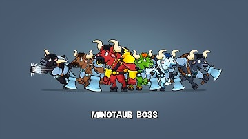 Animated cartoon minotaur boss game sprite character preview