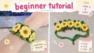 How to Crochet a Sunflower Bracelet | Easy and Cute DIY Gift Idea |  Tiny Crochet Lab