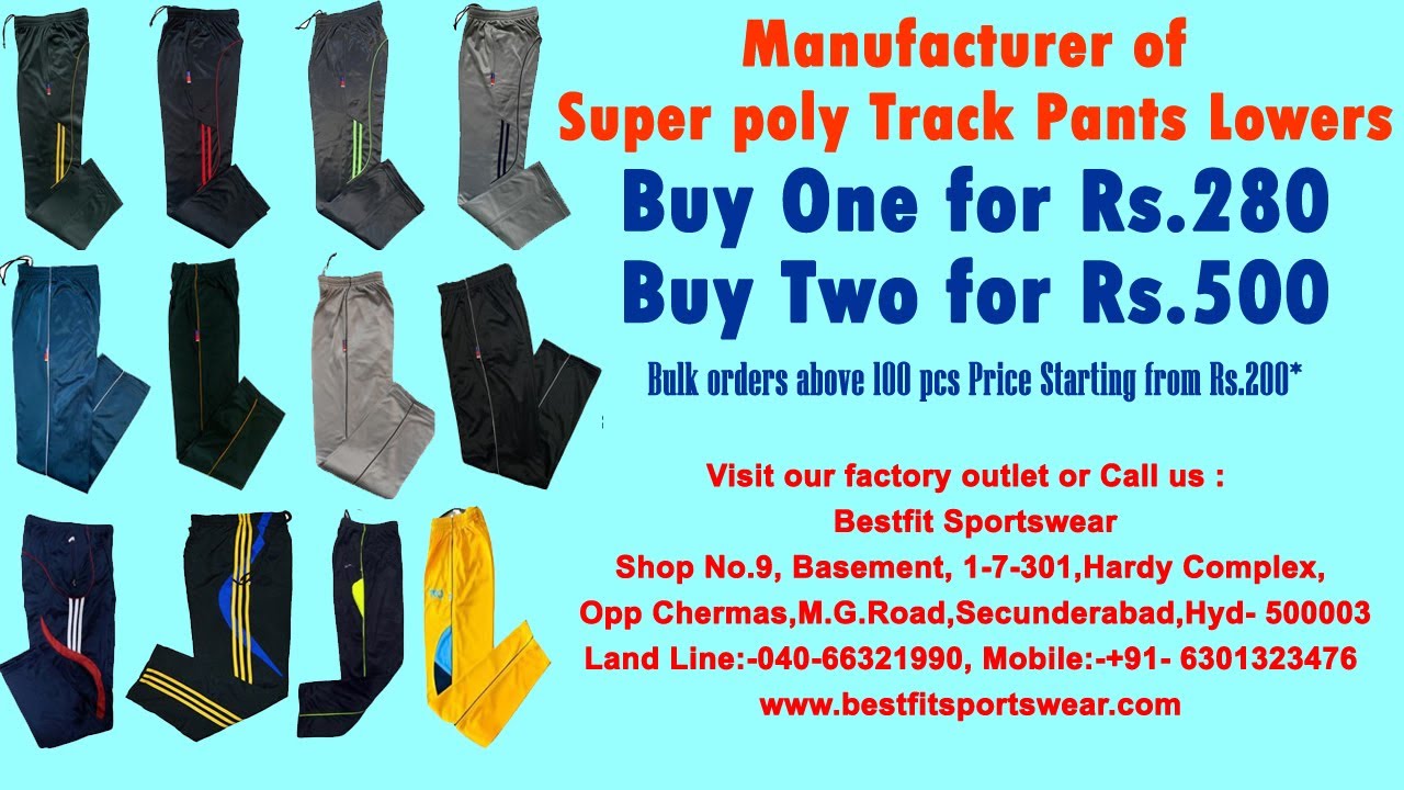 Blue Bulk Super Poly Lowers Track Pants, Machine wash at Rs 280/piece in  Secunderabad