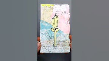 Simple mixed media collage on index card with gelli prints, stamps + paint. #shorts #mixedmedia