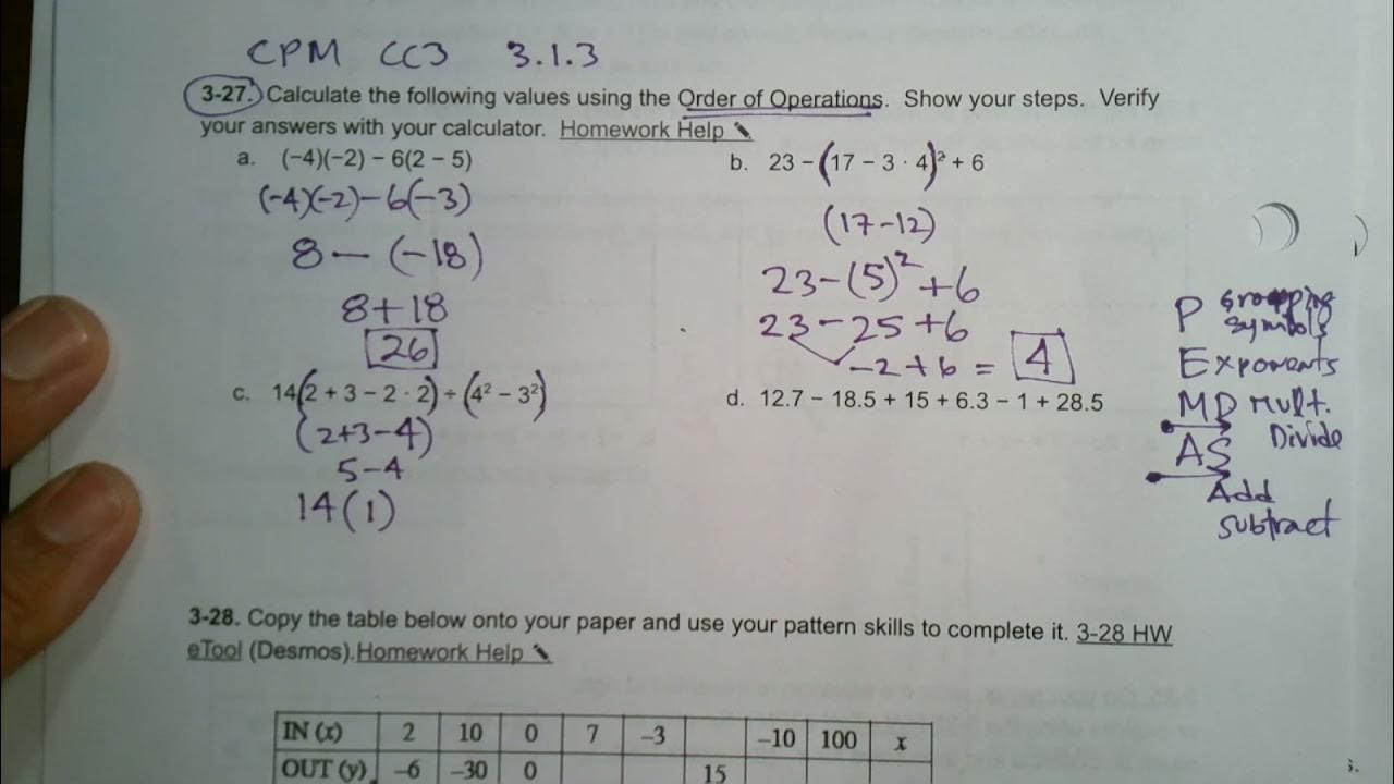 CPM CC3 Section 3.1.3 #3-27 (Order of Operation) - YouTube