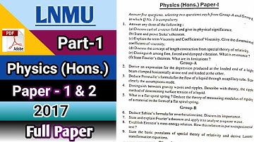 Lnmu bsc part 1 physics honours paper 2017 || by study with kumar keshav