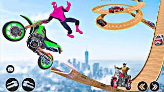 Uphill Ramp Superhero Bike Stunt - Bike Game - Bike Race 3D - Android Gameplay