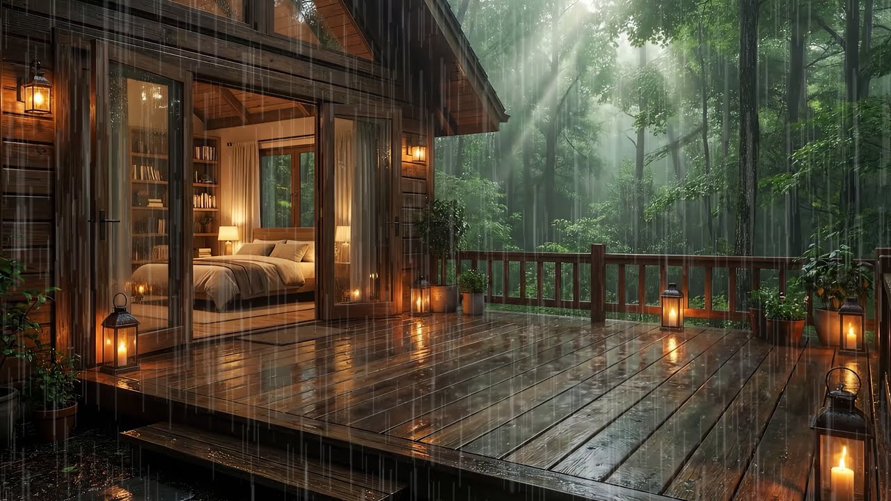 Rainy Evening at a Cozy Forest Cabin 🌧️ | Gentle Rain Sounds for Deep ...