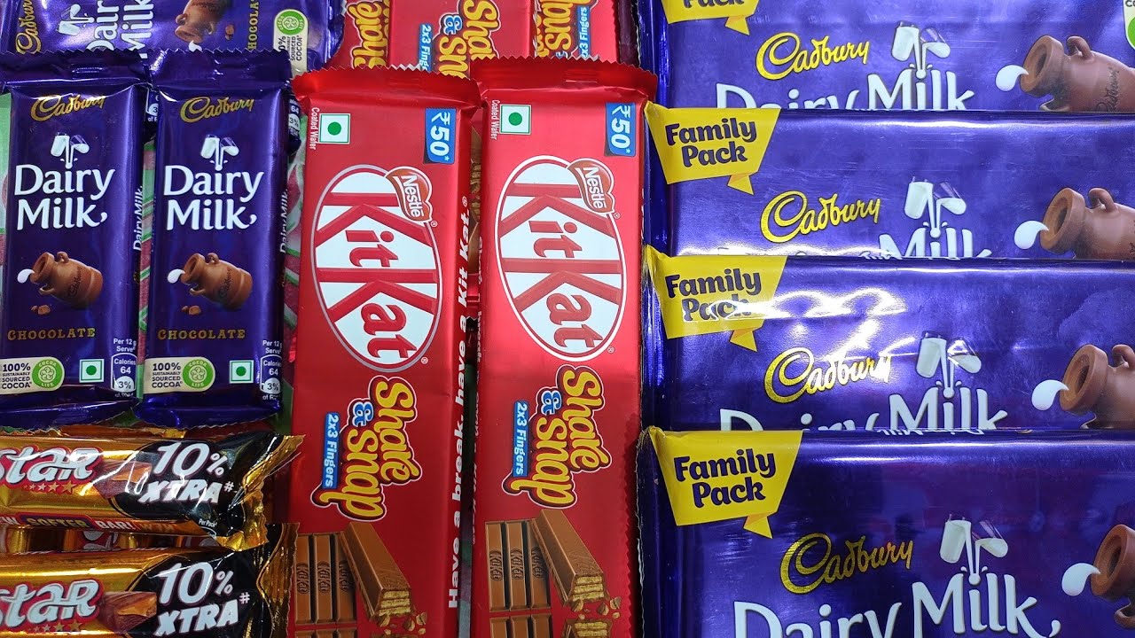 Dairy Milk₹10, Dairy Milk₹100, kitkat₹50, 5star₹10, cadbary video