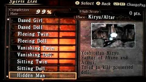Fatal Frame II Completed Spirit List (PS2) P2 Glitched