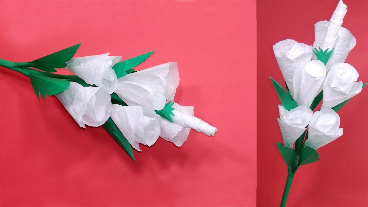 Turn Tissue Paper into White Flower - Easy Paper Flowers - Handmade Craft -  Room Decoration Ideas 