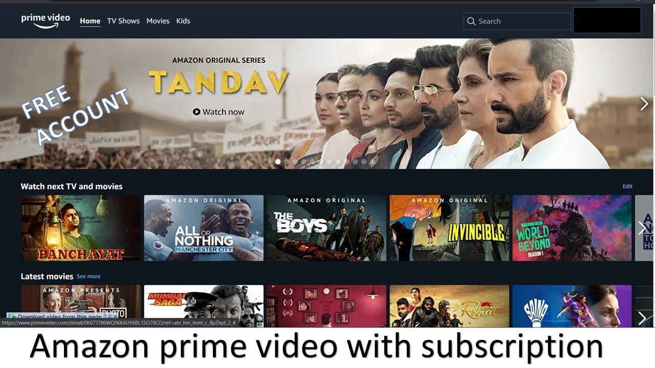 Amazon prime free account YouTube