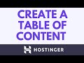 How To Create A Table Of Content In Hostinger Website Builder | Step-By-Step Tutorial
