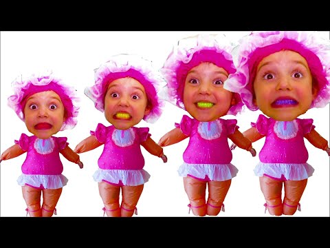 Brush Your Teeth Kids Song Nursery Rhymes by NASTYA like HUGE BABY DOLL learn colors with candy