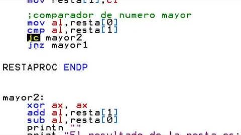 Operaciones matemáticas  en menú con emu8086