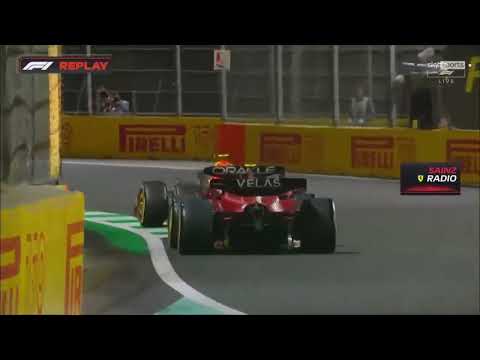 Carlos Sainz gets pushed by Sergio Perez.  #SaudiaArabianGP #Ferrari #RedBull #saudiarabiangp 2022