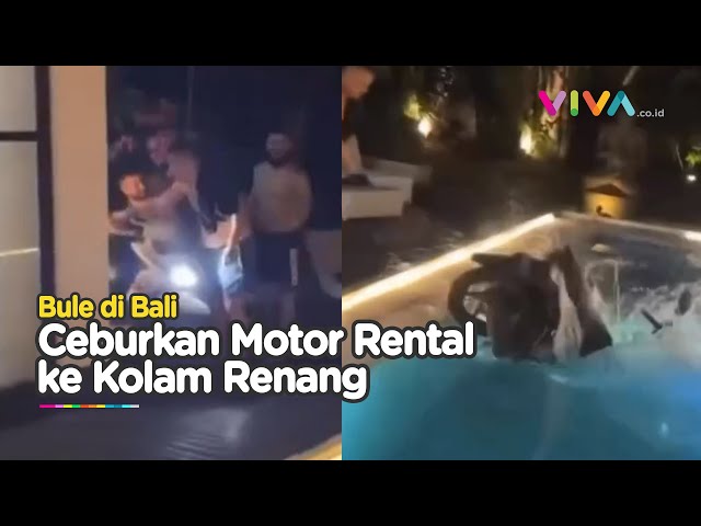 NORAK! Sambil Tertawa Bule di Bali Ceburkan Motor Rental ke Kolam Renang class=