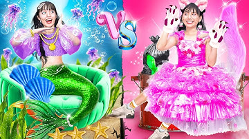 Cô Gái Nghèo Vs Cô Gái Giàu Trong Thử Thách Trang Điểm Một Màu! Nàng Tiên Cá Vs Kitty