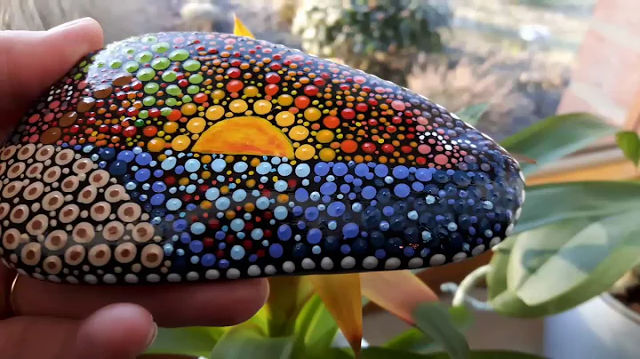 Rock Painting. Sunset tutorial with dots.