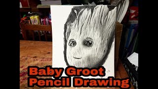 Baby groot drawing  face closeup freehand pencil drawing