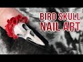 3D Bird Skull & Acrylic Rose Nail Art - Pagan Bridal Design