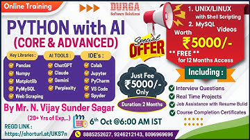 PYTHON with AI (CORE & ADVANCED) Online Training @ DURGASOFT