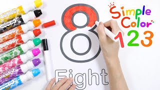 For kids | Learn number 8 by matching, writing, coloring correct number in the blanks - simple color