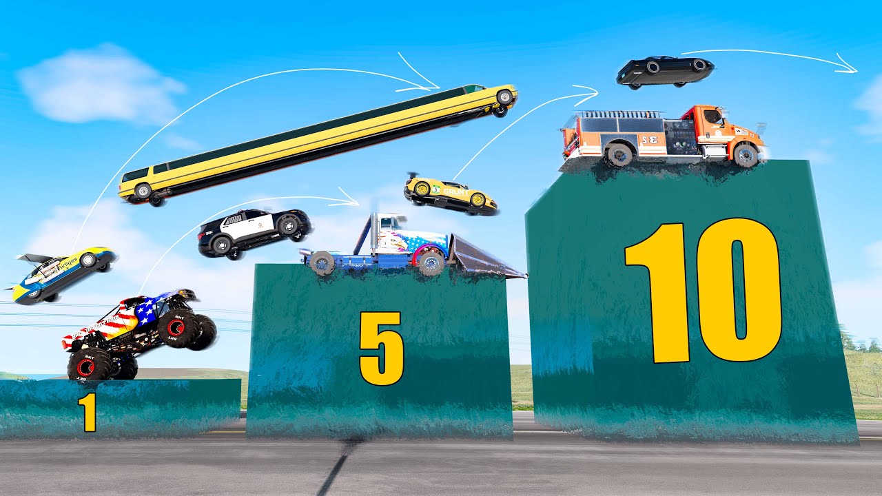 Jumping on Water Cubes - Who will go the Farthest? - Beamng drive