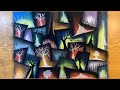 How To Paint Dimensional Colorful Trees Abstract Painting In Soft Pastel | Modern Art Tutorial