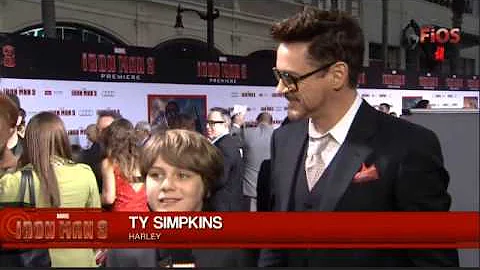 Ty Simpkins and Robert Downey Jr Iron Man 3 Premie...
