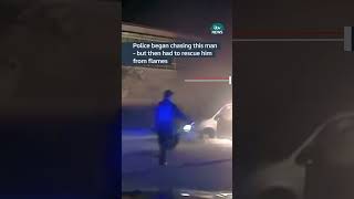 Police began chasing man before having to rescue him from flames #itvnews