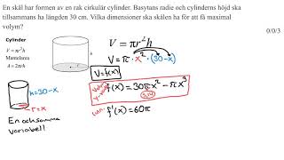 Matematik 3 Derivata svår uppgift om tillämpningar