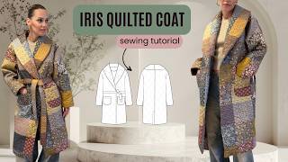 Quilted Coat Sewing Pattern | Iris Wrap Coat Sew Along (Sizes 34–56 PDF Tutorial)