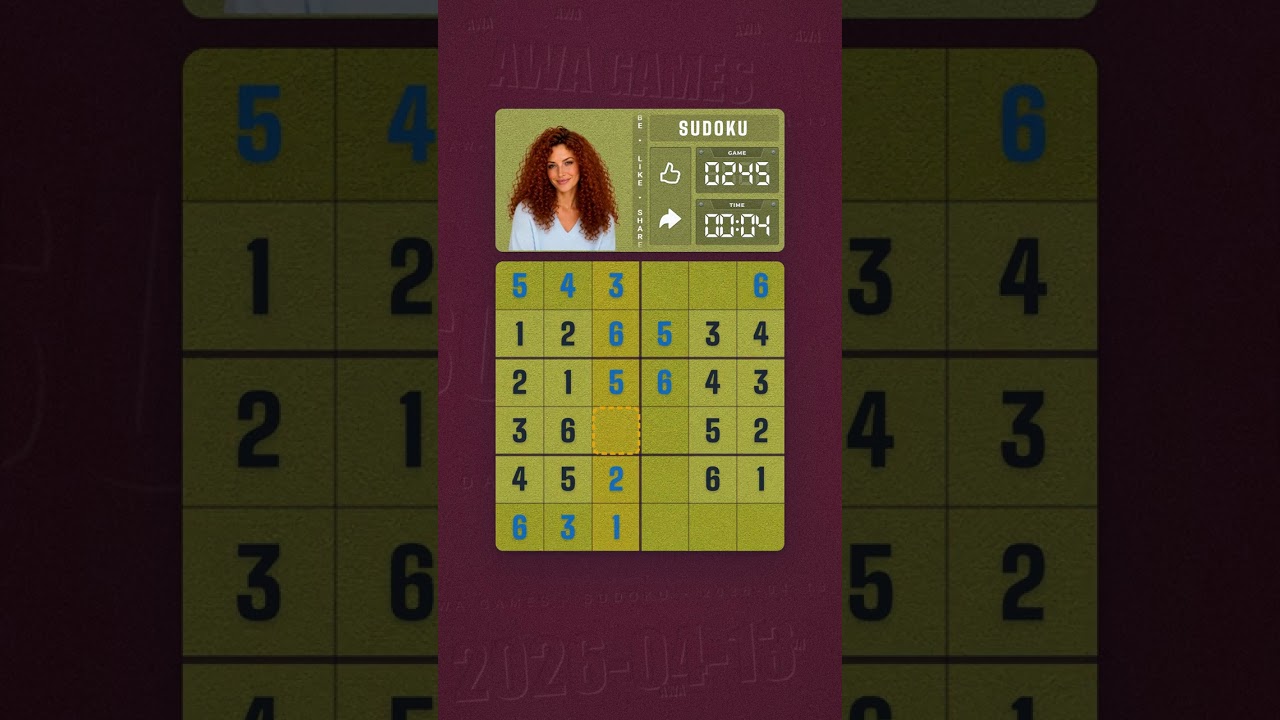 LinkedIn Mini Sudoku #245 solved board for April 13, 2026, 6x6 grid
