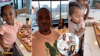 Letoya Luckett And Tommicus Kids Help Their Dad On Cooking Chicken Wing In The Kitchen 