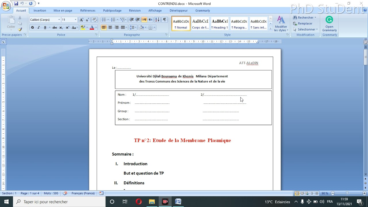 Page De Garde Compte Rendu Tp Sorbonne Universite
