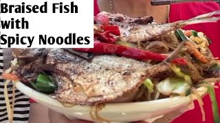 Delicious Rural Home Cooked Meals: Braised Fish With Spicy Noodle And Vegetables