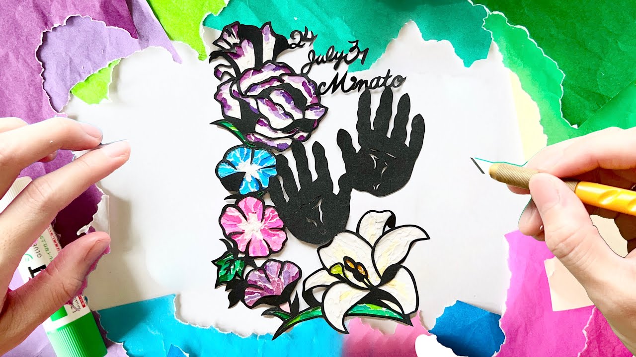 Paper art】👶🌸紙だけで描く手形アート【切り絵×ちぎり絵】 - YouTube