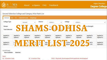 SHAMS Odhisa Merit List 2025 |  SAMS Odisha +2 First Selection Merit List 2025