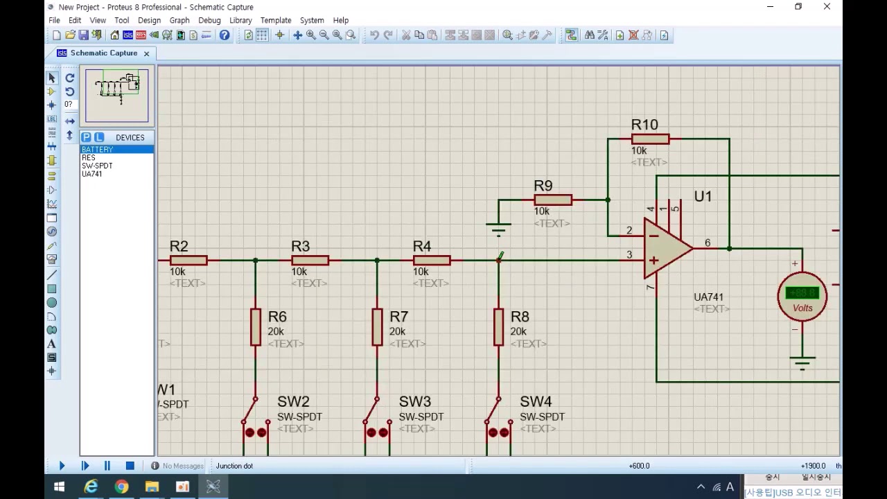 Digital/analog converter simulation experiment by Proteus version 8.0