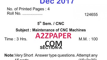 HSBTE Diploma 5th Sem Maintenance of CNC Machine Question Paper